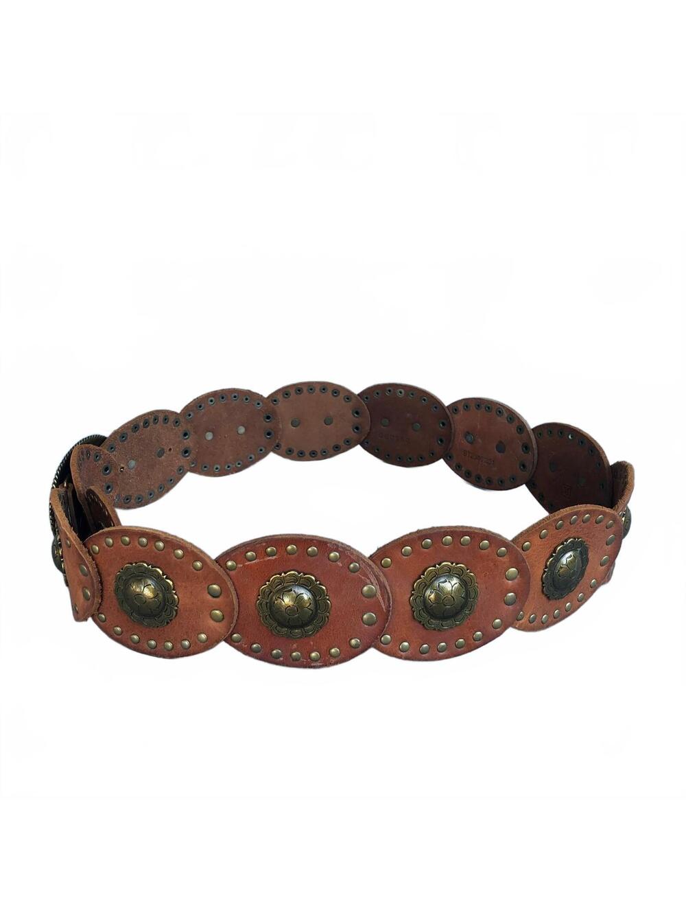 Vintage Fossil Brown Leather Concho Belt Western Cowgirl Boho Chic Southwestern - Picture 8 of 8
